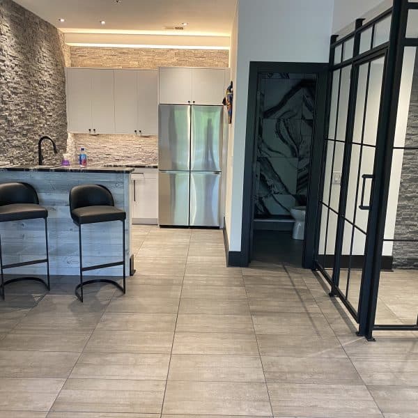 basement kitchenette and wine cellar